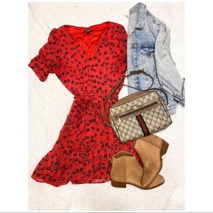 Express Floral Short Sleeve Ruffle Hem Mini Dress